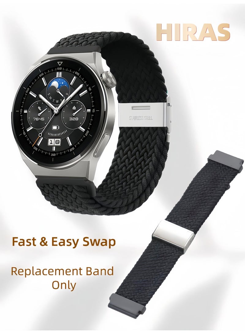 Hiras Adjustable & Breathable Woven Nylon Band | Compatible with Huawei GT 5/GT 4 & Watch 4, Garmin Venu 3/Vivoactive 4, Amazfit GTR 4/GTR 3 | 22mm Quick Release Watch Strap (No Watch) - Image 1